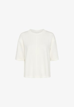 Kortærmet hvid T-shirt lavet af blødt stof, med rund halsudskæring, afslappet pasform og diskret syning foran.