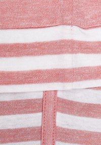 Striped fabric featuring alternating coral and white horizontal stripes, with a soft, textured finish and visible seam details.