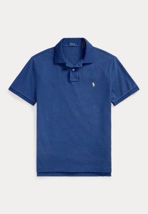 Polo bleu à manches courtes avec col, patte à deux boutons et petit logo cheval brodé sur la poitrine gauche.
