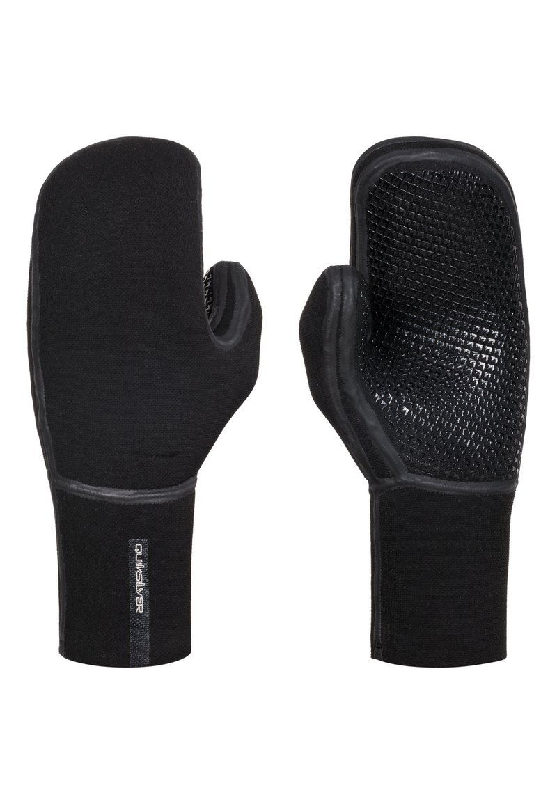 Black neoprene gloves with a textured mesh palm for grip, featuring a long cuff and reinforced seams for durability.