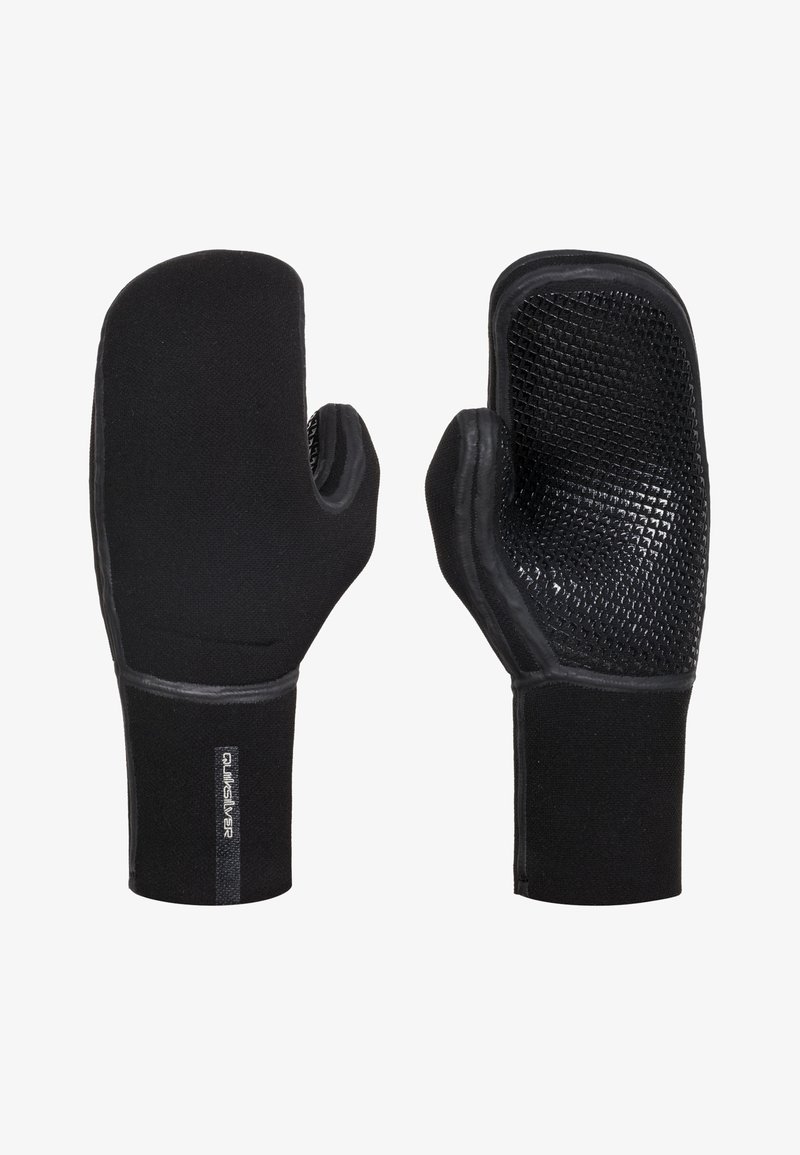 Black neoprene gloves with a textured mesh palm for grip, featuring a long cuff and reinforced seams for durability.