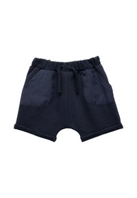 Mørkeblå shorts med elastisk talje, snoretræk og to frontlommer. Fremstillet af tekstureret stof med opsmøgede søm.