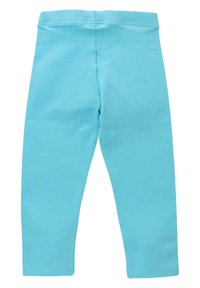 Lichtblauwe leggings van zachte, rekbare stof. Heeft een effen ontwerp met een gladde textuur en een elastische tailleband, zonder zakken of patronen.