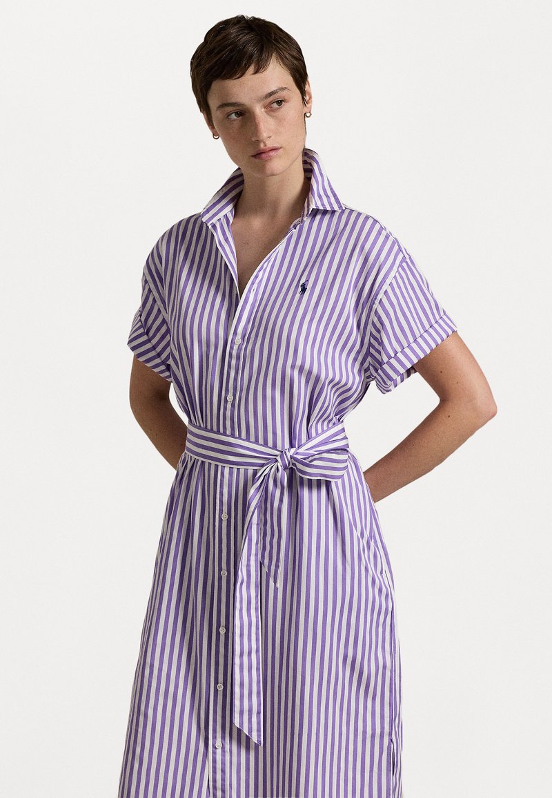 Polo Ralph Lauren BELTED STRIPED COTTON SHIRTDRESS - Kreklkleita - purple/white