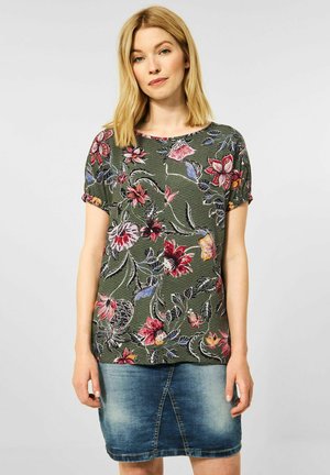 MIT BLUMEN PRINT - Print T-shirt - grün
