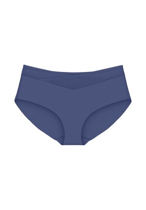 Marineblauwe hipster brief van smooth stof, met een geometrisch ontworpen tailleband en een volledige dekking.
