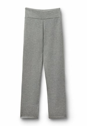 Grau elastische Taillen-Hose mit geradem Bein und glatter Textur, keine sichtbaren Taschen oder Verzierungen, geeignet für die Freizeit.
