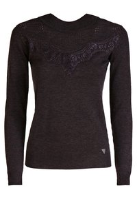 Maglione a maniche lunghe grigio scuro con dettaglio in pizzo a forma di V sulla yoke e polsini e orlo a coste.