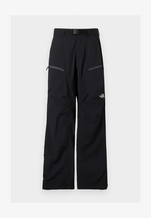 Pantalon de plein air noir avec ceinture ajustable, deux poches cuisses zippées et le logo The North Face sur la jambe droite.