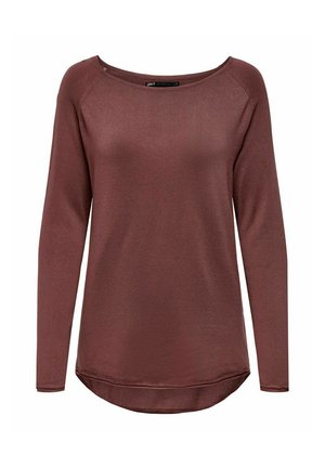 Langärmliges Oberteil in dunkelburgunder. Hergestellt aus weichem Stoff mit einer lockeren Passform, rundem Ausschnitt und abgerundetem Saum.