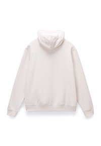 Sudadera de color beige claro con una textura suave, que cuenta con una capucha forrada, mangas largas, puños acanalados y un dobladillo acanalado. Vista trasera, sin gráficos.