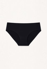 Zwarte katoenen hipster onderbroeken met een soepele textuur, volledige dekking en een elastische tailleband. Geen zichtbare patronen of versieringen.