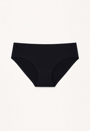 Zwarte katoenen hipster onderbroeken met een soepele textuur, volledige dekking en een elastische tailleband. Geen zichtbare patronen of versieringen.