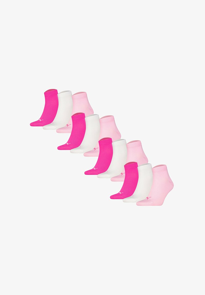 Set di 10 calzini alla caviglia in diverse tonalità di rosa e bianco. Ogni calzino presenta un bordo a costine e un piccolo logo sul lato. Materiale morbido.