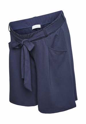 Marineblauwe shorts met een elastische tailleband, een strik aan de voorkant en twee zijzakken. Gladde stof met een relaxte pasvorm.