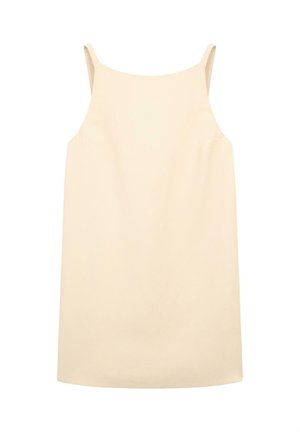 Robe sans manches beige avec une coupe décontractée, fabriquée en tissu doux, dotée de fines bretelles et d'un ourlet droit.