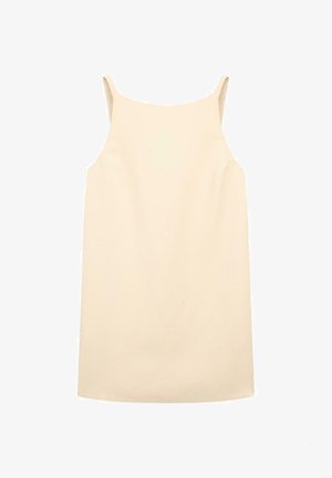 Beige ärmelloses Kleid mit lockerer Passform, aus glattem Stoff gefertigt, mit dünnen Schulterträgern und geradem Saum.