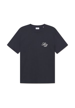 Navy blue cotton t-shirt with a crew neckline, short sleeves, and a small white "LD" logo on the left chest. Classic boxy fit.