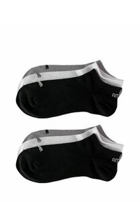 Schwarze und graue Knöchelsocken mit kontrastierenden weißen Streifen. Weicher Stoff, nahtloser Zeh und Logo-Detail an der Seite. Set aus zwei Paaren.