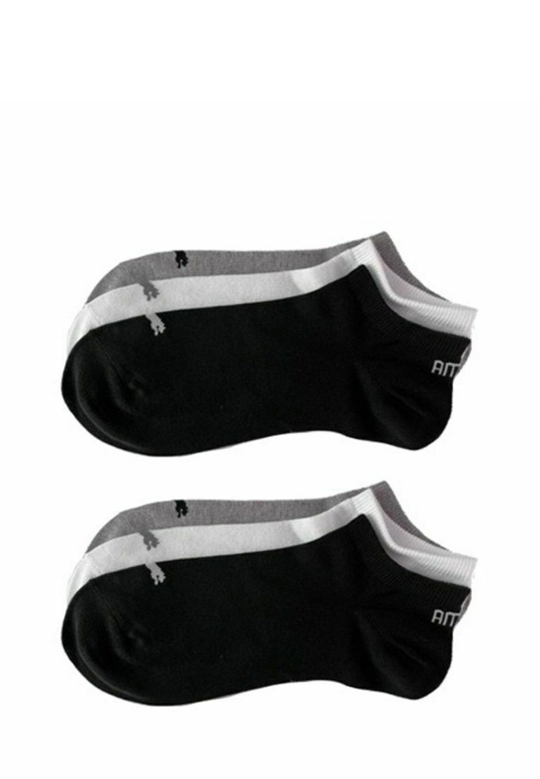 Schwarze und graue Knöchelsocken mit kontrastierenden weißen Streifen. Weicher Stoff, nahtloser Zeh und Logo-Detail an der Seite. Set aus zwei Paaren.