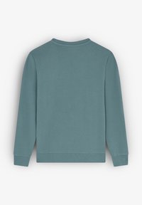 Felpa a girocollo in teal con maniche lunghe, realizzata in morbido misto cotone. Caratterizzata da polsini e orlo a coste, texture liscia e senza abbellimenti visibili.