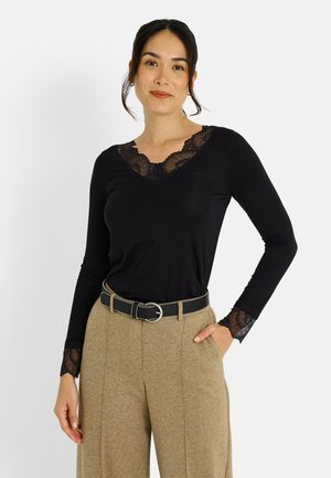 COL V À DÉTAILS AJOURÉS - Blusa - noir