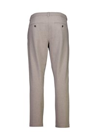 Grijze wollen broek met een rechte snit, voorzien van twee achterzakken en een subtiele textuur, ontworpen voor een getailleerde pasvorm.