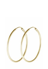 Pendientes de aro de oro con un diseño suave y redondeado y un acabado brillante. Construcción ligera con un cierre de broche seguro.
