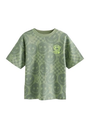Print T-shirt - khaki green checkerboard
