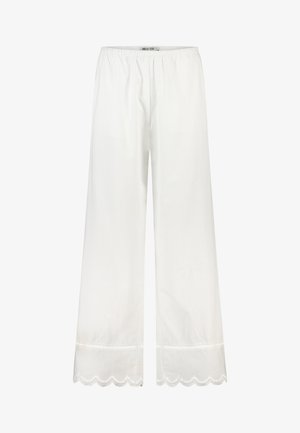 Witte wijde broek met elastische tailleband en een gezoomde zoom met doorgestikte oogjesborduurwerk.