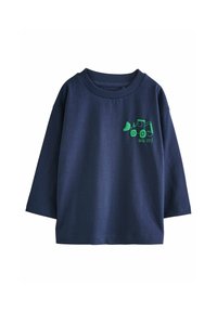 Navyblaue Baumwoll-T-Shirt mit langen Ärmeln, das vorne eine grüne Grafik eines Baumaschinenfahrzeugs mit dem Text "DIG IT!" zeigt.