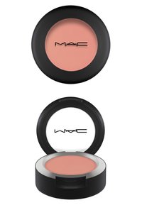 MAC poederblush in een ronde zwarte compact. Bevat een gladde, lichtroze poeder. De compact heeft een heldere binnenklep met het logo in het midden.