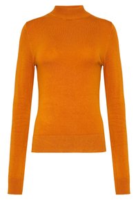Oranger, mock-turtleneck Pullover aus weichem Strickstoff mit langen Ärmeln, gerippten Bündchen und flachem Saum auf Taillenhöhe.