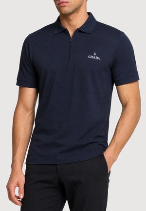 Gisada, GISADA REGULAR FIT ZIP-UP POLO IN LUXE INTERLOCK PIQUET WITH RUBBER LOGO - Poloshirt - navy
