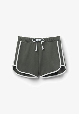 Green athletic shorts with a drawstring waist, white accents along the sides, and a classic cut. Made from a soft, lightweight fabric.