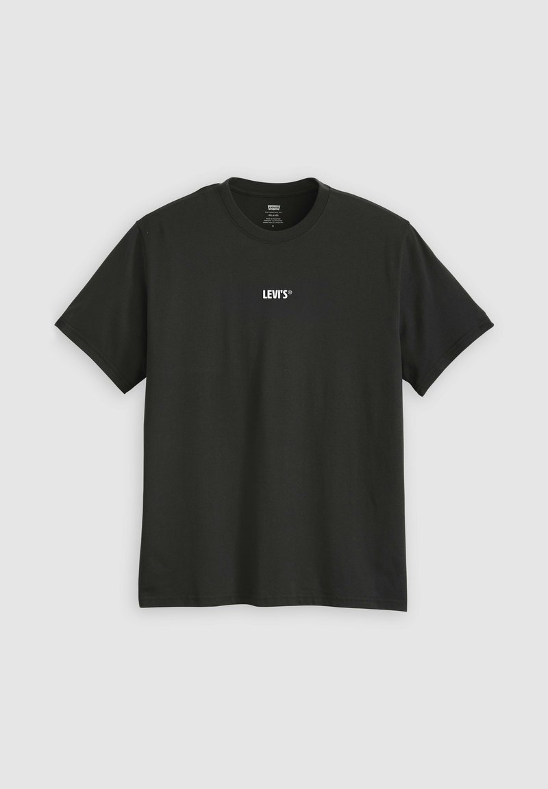 Camiseta negra de algodón de manga corta con cuello redondo y pequeño logo blanco de Levi's centrado en el pecho.