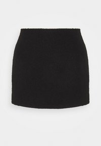Zwarte mini-jurk van textuurstof. Beschikt over een hoge taille met een aansluitende silhoët en een gladde zoom. Eenvoudig en veelzijdig ontwerp.