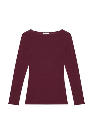 Top bordeaux a maniche lunghe con scollatura rotonda, realizzato in un morbido tessuto aderente. Texture liscia, design minimale e senza motivi o accenti visibili.