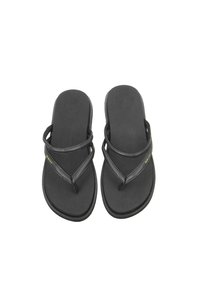 Black flip-flop sandals with thin straps and yellow GANT logo on each strap, shown from above on a white background.