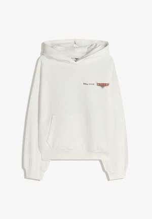 Valkoinen huppari, valmistettu pehmeästä puuvillasta. Varustettu etukanguru-taskulla ja Pixarin "Cars"-elokuvan logo rinnassa.