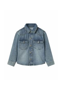 Heled sinine denim jakk pikkade varrukatega, nööbiga kinnitamine, kaks rinna taskut ja terav krae. Omab klassikalist lõiget ja kulunud tekstuuri.