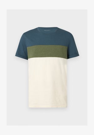 Pier One, COLOUR BLOCK T-SHIRT - T-shirt imprimé - dark blue/green/off-white