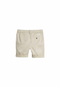 Beige bomuldsshorts med elastisk talje, opsmøgede sømme og en baglomme med et logomærke og en enkelt knapdetalje.