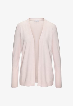 Cárdigan rosa claro con escote en V, mangas largas y apertura frontal. Confeccionado en un suave tejido de punto texturizado. Puños y dobladillo acanalados.