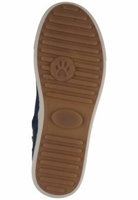 Rubberen schoenzool met horizontale ribbels, een pootafdruk-logo en maat "37" afdruk; beige kleur met grijze rand.
