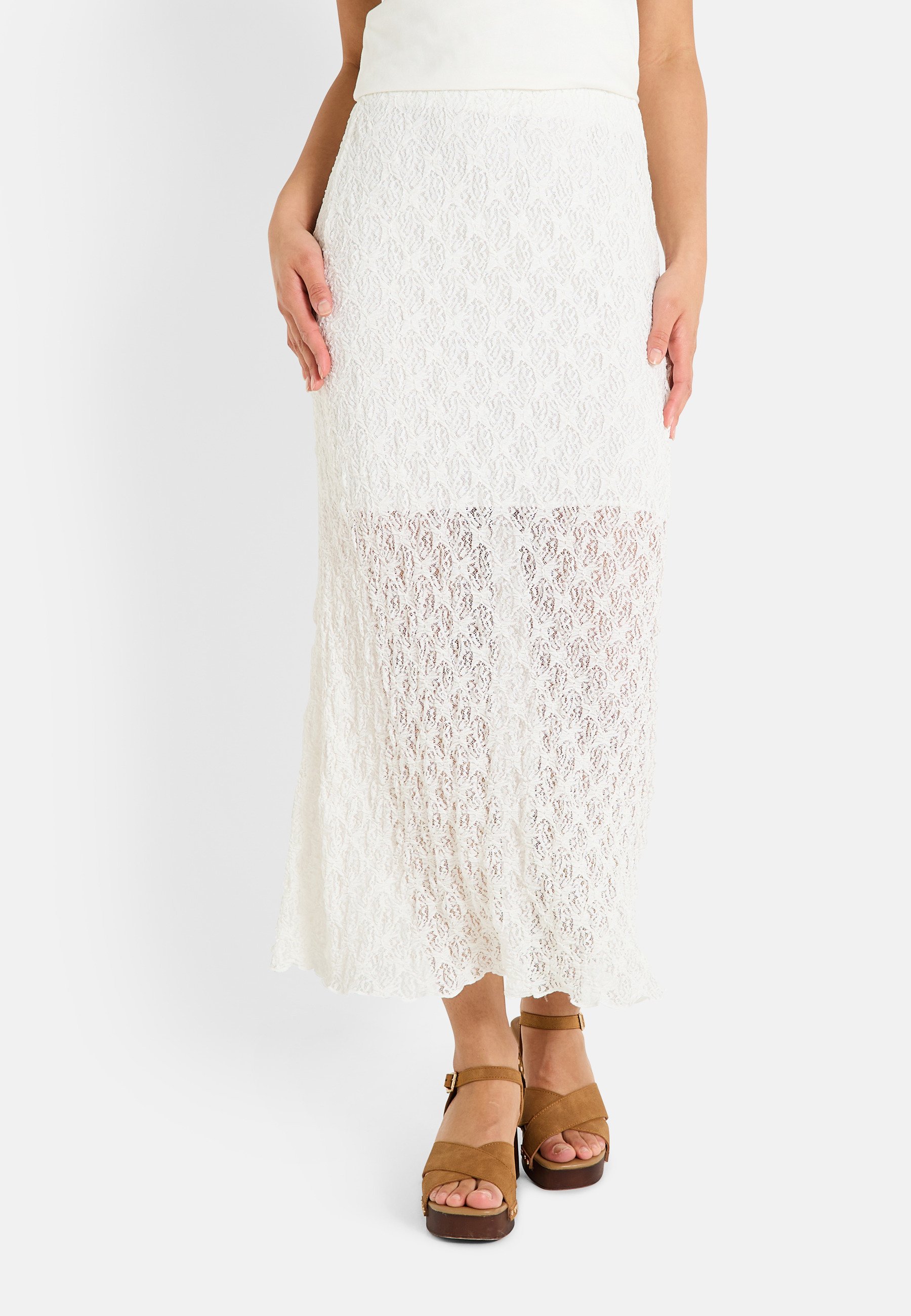 Jupe St Michael Taille 10 Blanc Floral Satiné Taille élastique - Midi Brodée