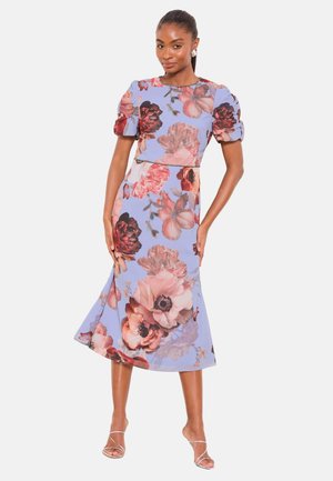 Lipsy REGULAR FIT-BEAD TRIM FLORAL PRINT AND FLARE MIDI - Denné šaty - blue