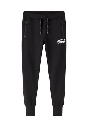 Sorte joggebukser med elastiske manchetter, snøre i taljen, lynlåslommer i siden og hvid "Original" tekstlogo på venstre lår.