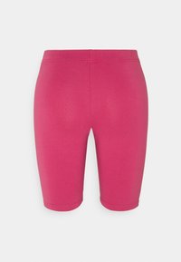 Korta, midjehöga shorts i enhetlig rosa färg, tillverkade av ett stretchigt tyg med en jämn textur. Ingen synlig dekoration eller hårdvara.