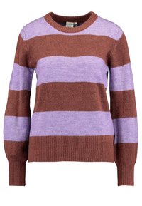 Brun och lavendelrandig tröja i mjukt stickat material, med rundad halsringning och ribbade manschetter, i en avslappnad passform.